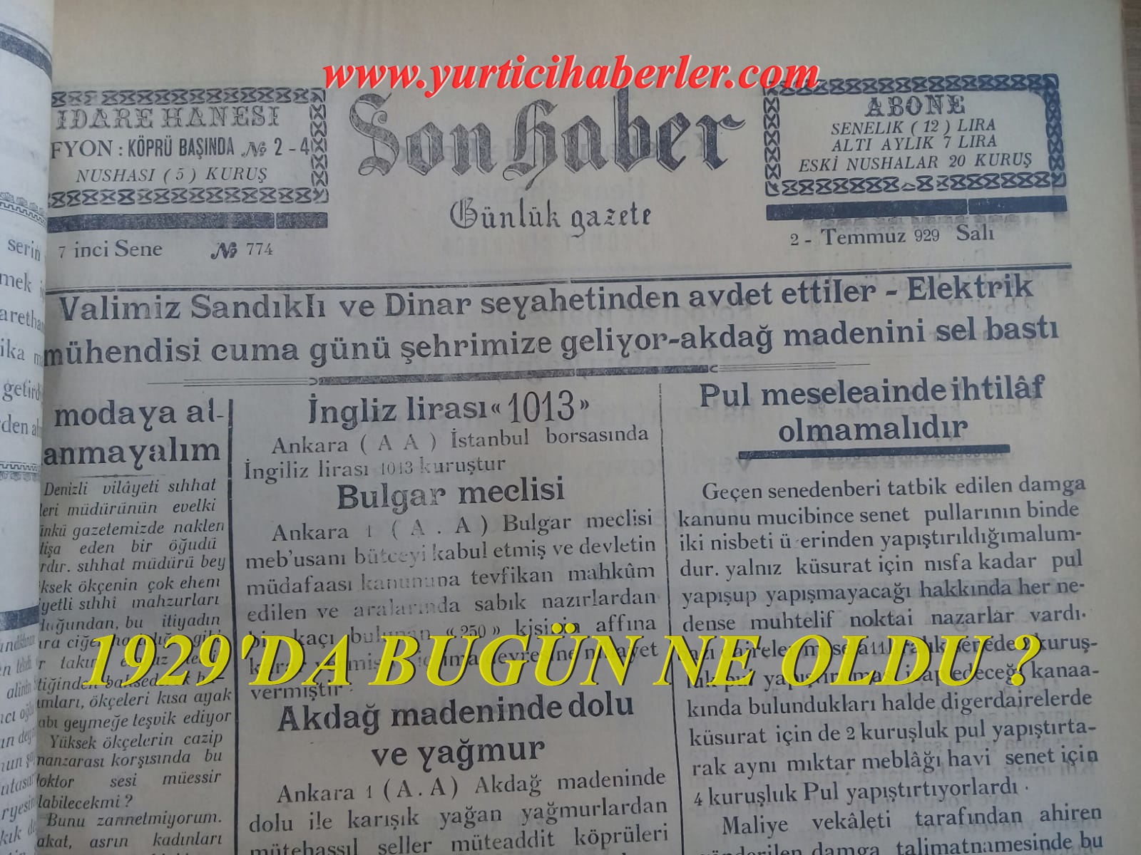 02 TEMMUZ 1929 GAZETESİNE BİR GÖZ ATIN …