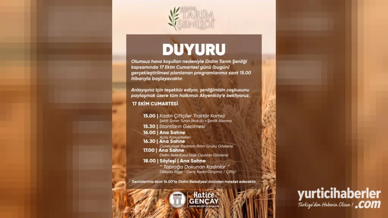 Didim Tarım Şenliği Programına Hava Muhalefeti Ayarı: Etkinlikler Saat 15.00’te Başlayacak