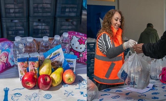 KUŞADASI BELEDİYESİ ÖĞRENCİLERE YEMEK VERİYOR.