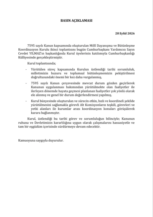 Millî Dayanışma ve Bütünleşme Koordinasyon Kurulu ikinci kez toplandı - Detay Görsel 2